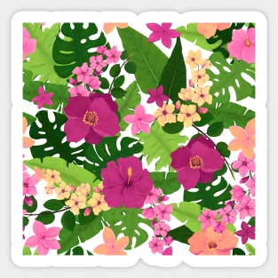 Pink Flowers and Tropical Leaves Sticker